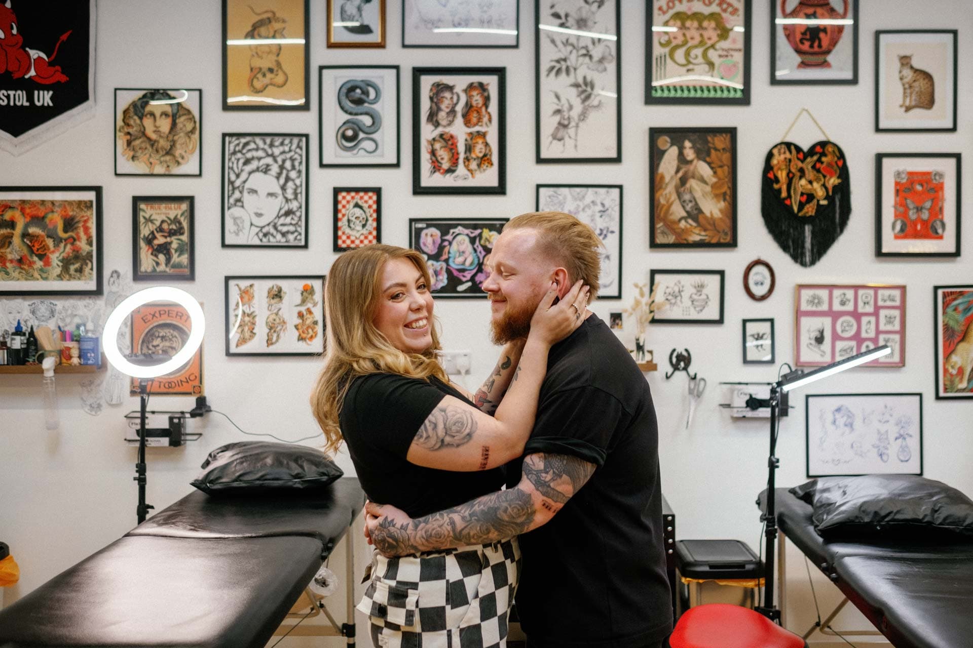 Bristol couple photoshoot, tattoo shop photoshoot, Bristol wedding photographers